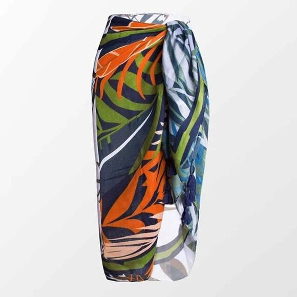 Cupshe Women's Palm Print Colorful Tropical Sarong Swim Cover OS. NEW - Picture 1 of 7